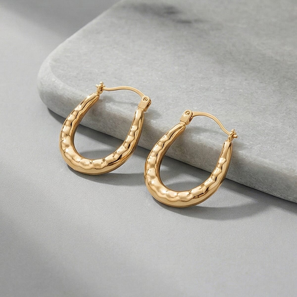 9K Yellow Gold Textured Creole Earring with Clasp