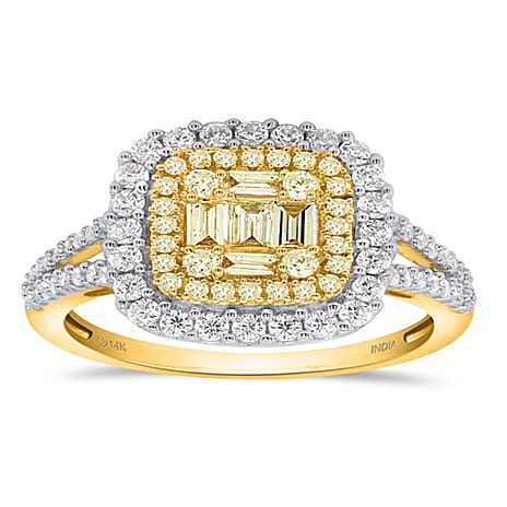 NY CloseOut Deal - 14K Yellow Gold Natural Yellow Diamond (I1-GH 0.75 Cts) & Natural Diamond Cluster Ring, Total Wt 1.00 Ct, Gold Wt. 4.01 Gms.