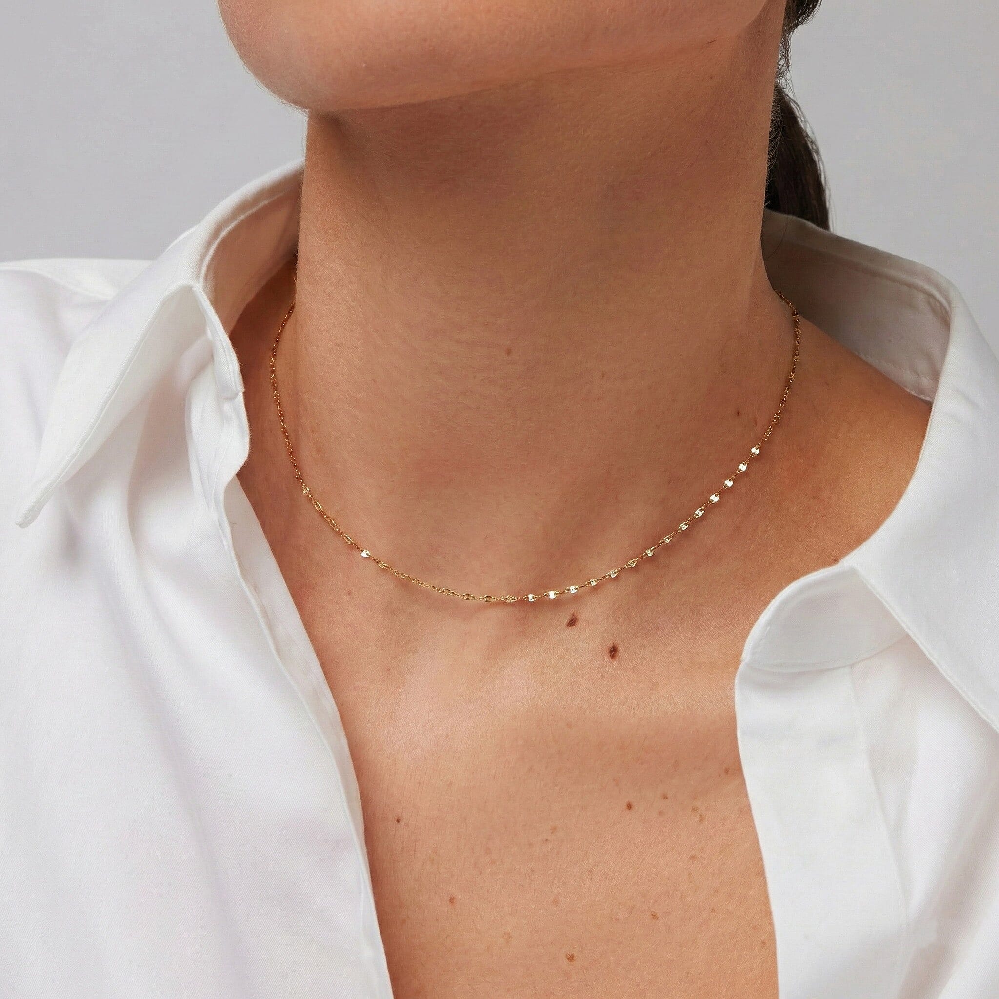 9K Yellow Gold Sparkle Forzatina Necklace (Size - 16) with Spring Ring Clasp