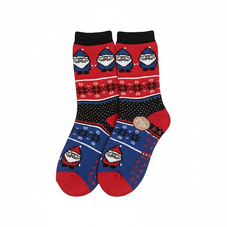 Heat Machine - Sherpa Lined Anti Slip Slipper Socks (Size UK 6-11) - Santa