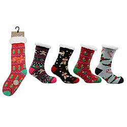 Heat Machine - Sherpa Lined Anti Slip Christmas Slipper Socks (Size UK 6-11) - Dog