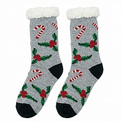 Heat Machine - Sherpa Lined Anti Slip Christmas Slipper Socks (Size UK 6-11) - Gingerbread