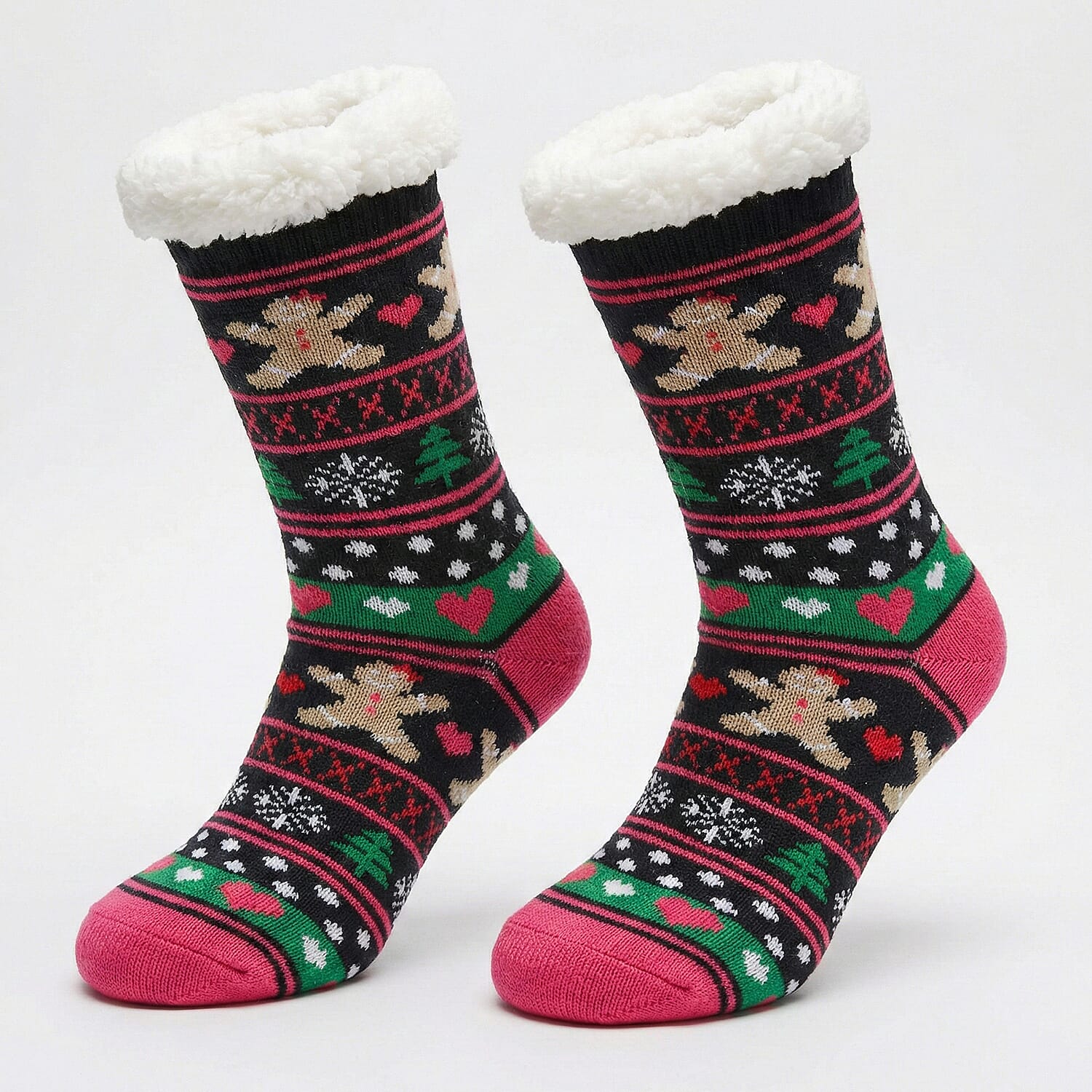Heat Machine - Sherpa Lined Anti Slip Christmas Slipper Socks (Size UK 6-11) - Gingerbread