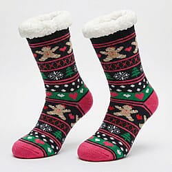 Heat Machine - Sherpa Lined Anti Slip Christmas Slipper Socks (Size UK 6-11) - Gingerbread