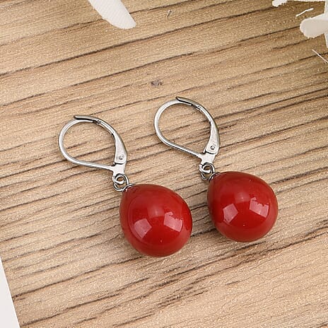 Red Shell Pearl Beads Earring Pure White Stainless Steel  22.000  Ct.