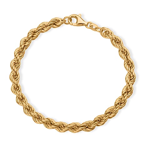 Italian Made - Sterling Silver Rope Bracelet with Gold overlay (Size - 8)