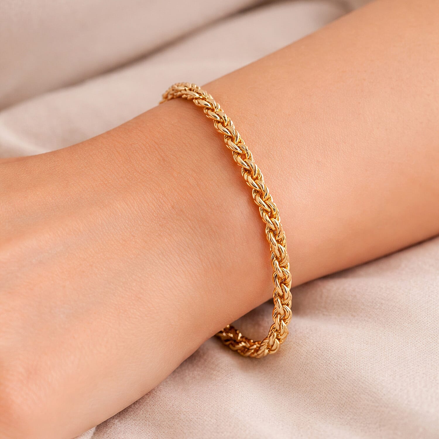 Italian Made - Rope Bracelet (Size - 8) in Yellow Gold Plated Sterling Silver
