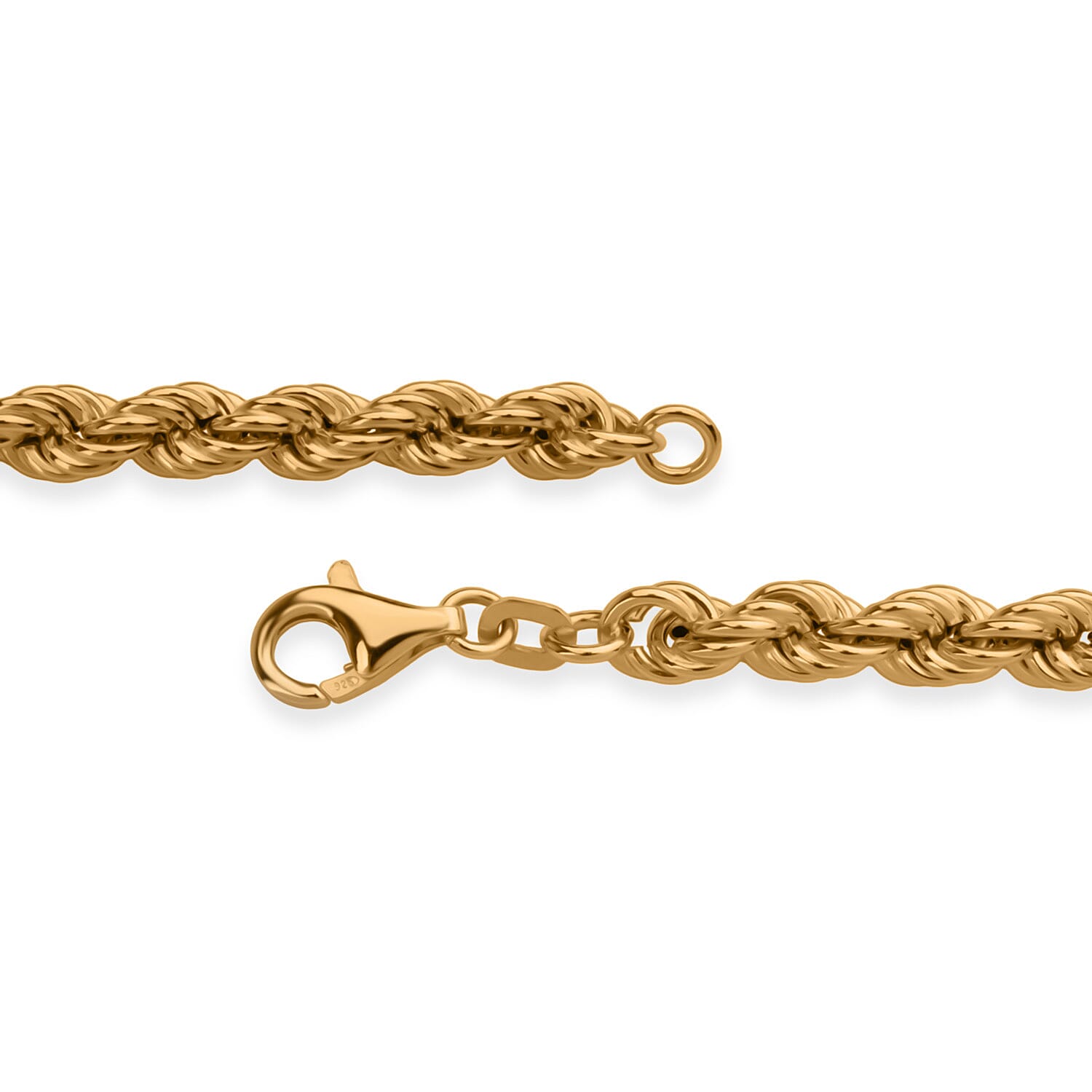 Italian Made - Rope Bracelet (Size - 8) in Yellow Gold Plated Sterling Silver