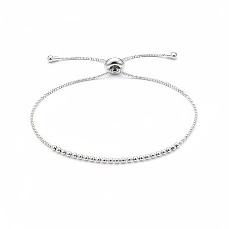 Rhodium Overlay Sterling Silver Adjustable Bracelet