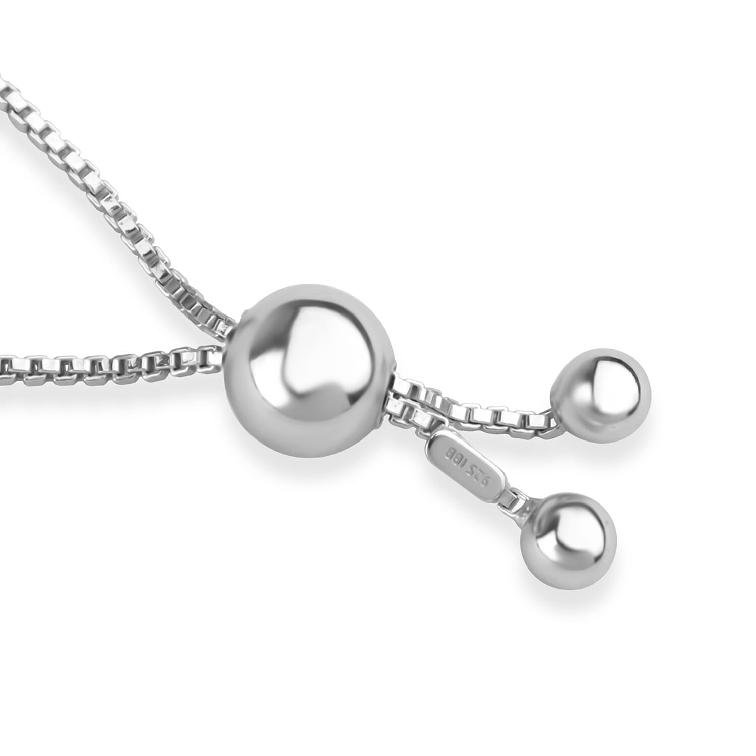 Rhodium Overlay Sterling Silver Beads Adjustable Bolo Bracelet. Silver WT 2.70 Gms