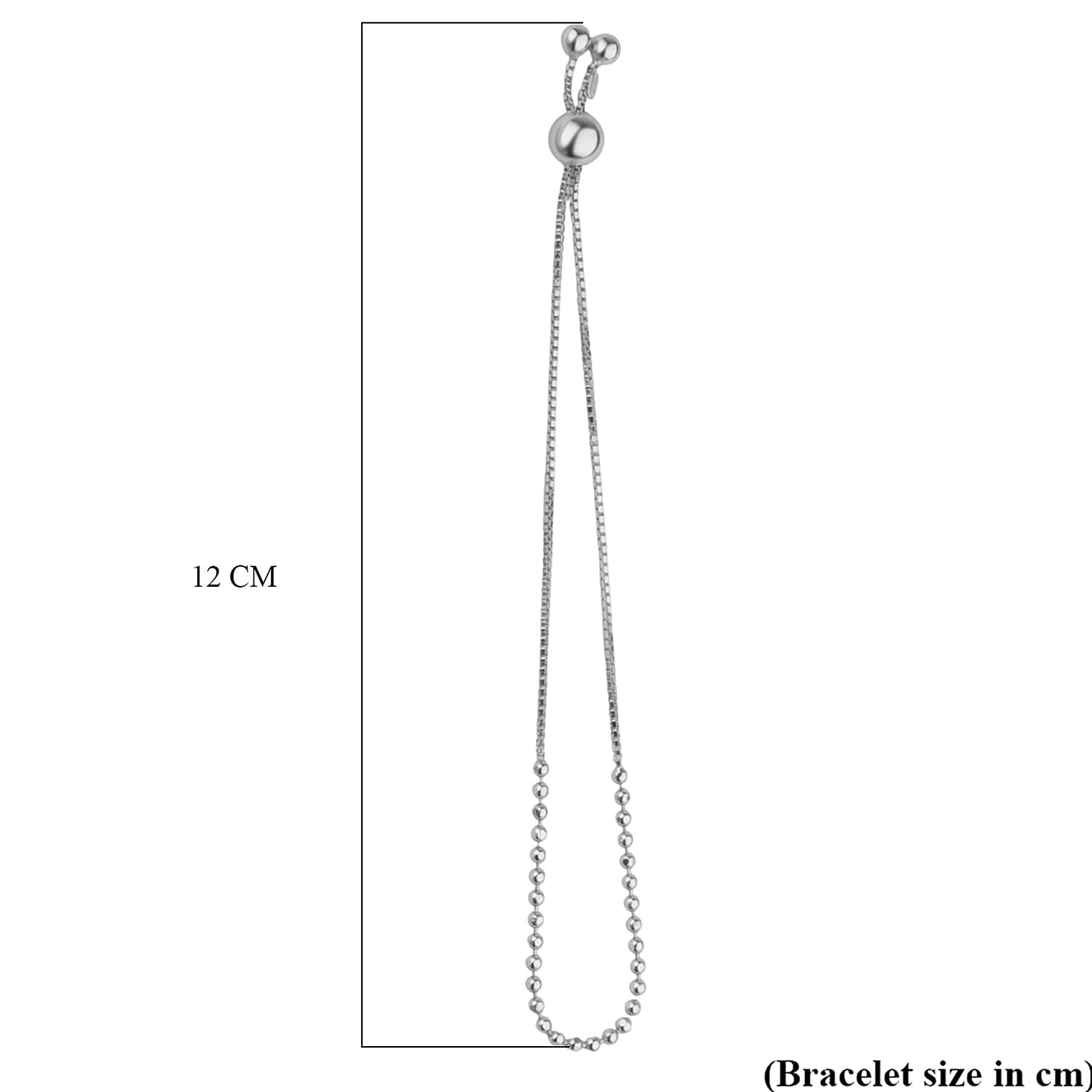 Rhodium Overlay Sterling Silver Beads Adjustable Bolo Bracelet. Silver WT 2.70 Gms