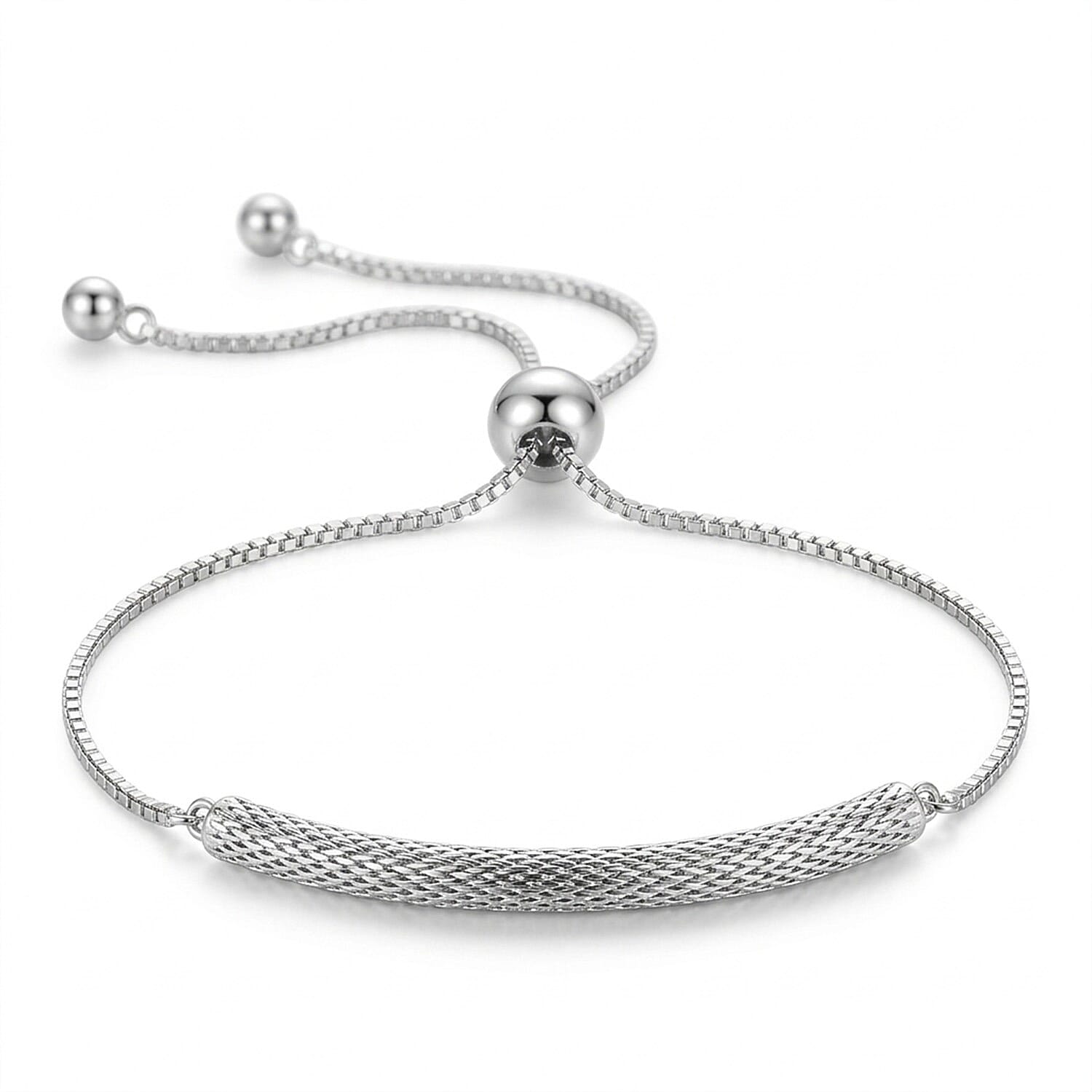Rhodium Overlay Sterling Silver Adjustable Bracelet