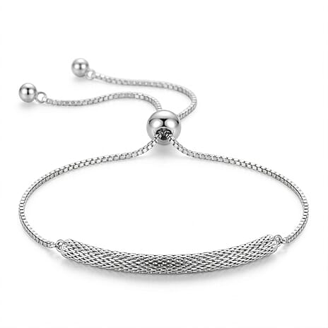 Rhodium Overlay Sterling Silver Adjustable Bracelet