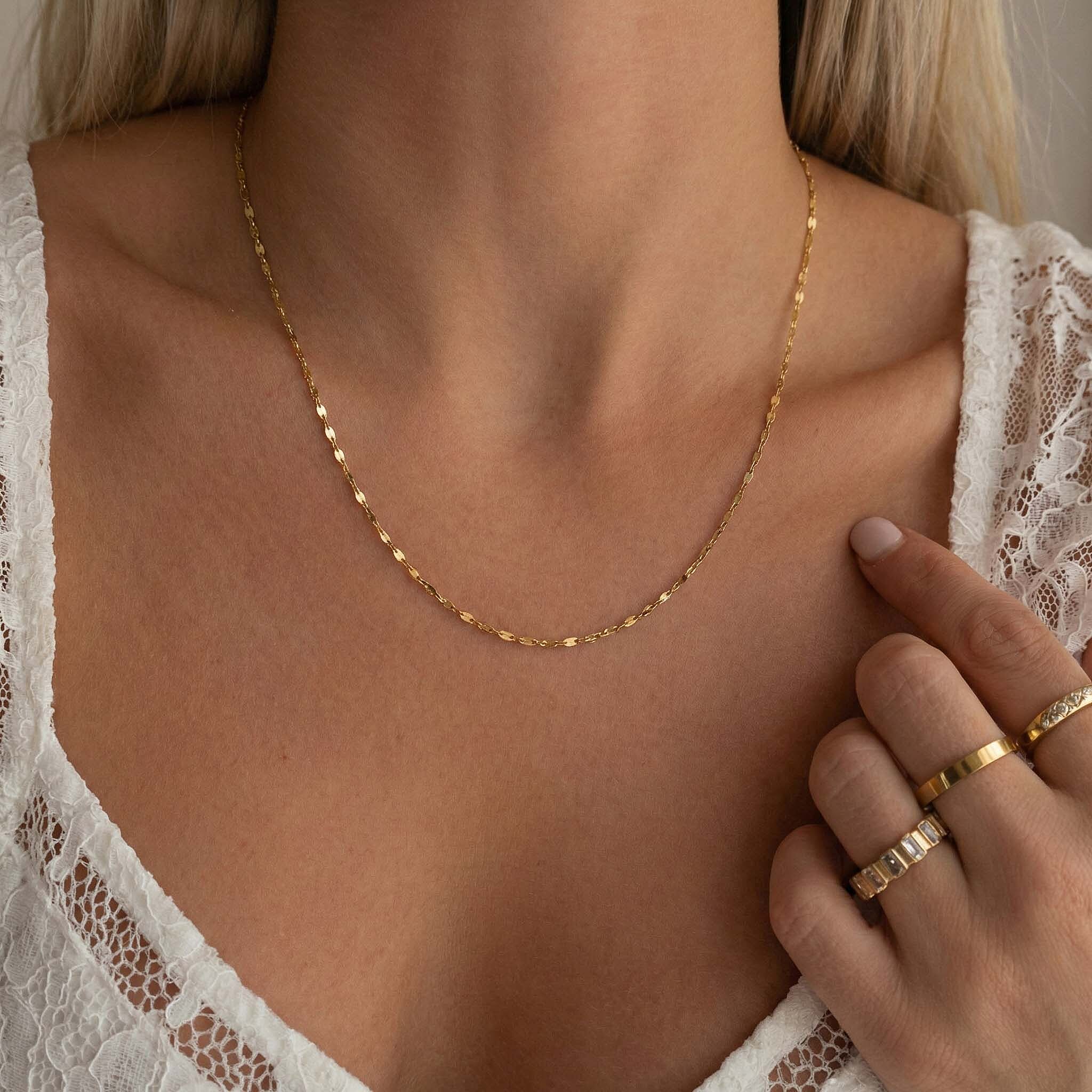 9K Yellow Gold Sparkle Forzatina Necklace (Size - 18) with Spring Ring Clasp