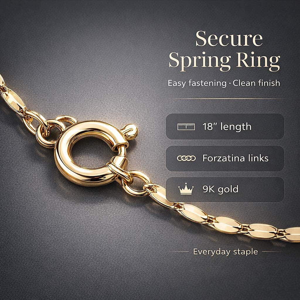 9K Yellow Gold Sparkle Forzatina Necklace (Size - 18) with Spring Ring Clasp