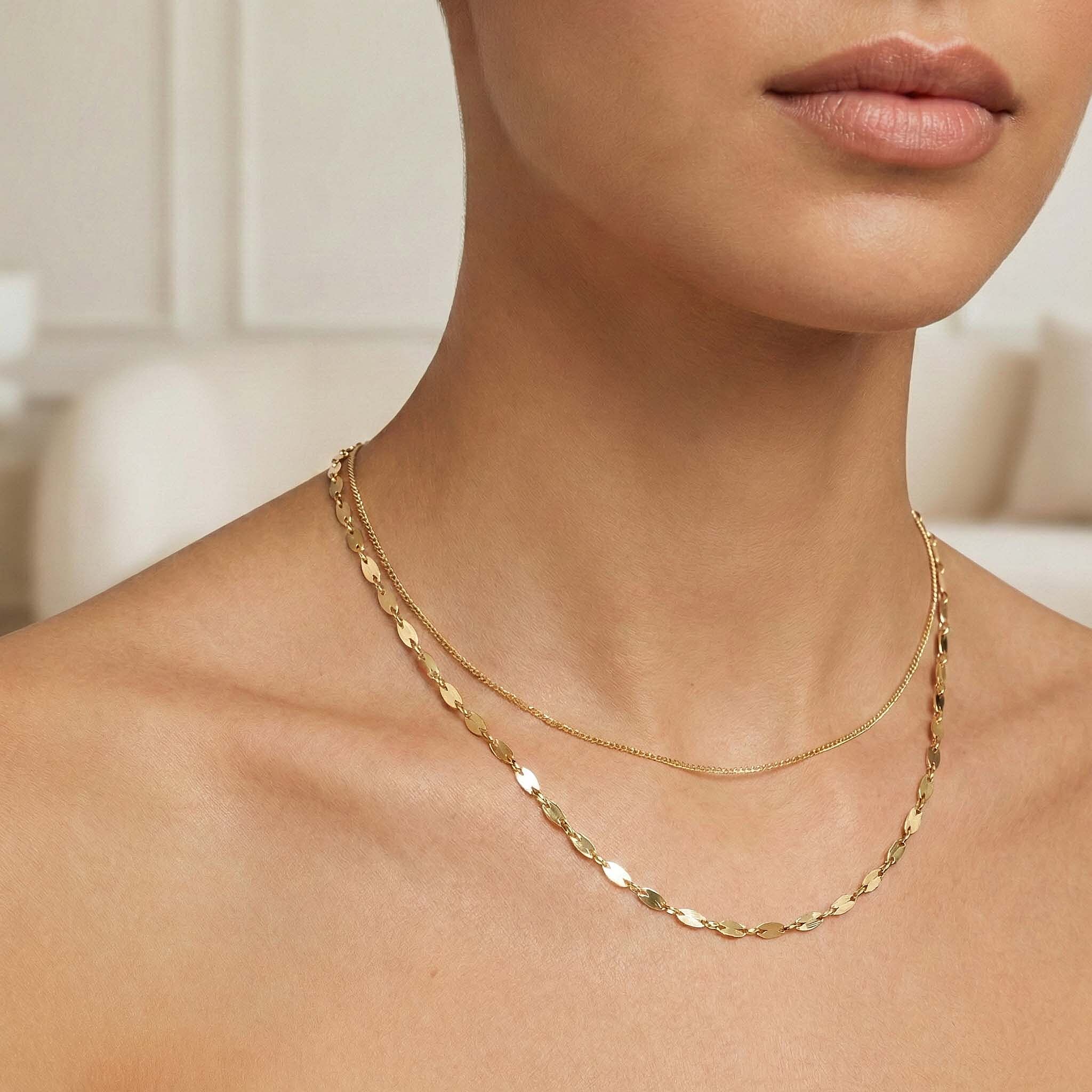 9K Yellow Gold Sparkle Forzatina Necklace (Size - 18) with Spring Ring Clasp