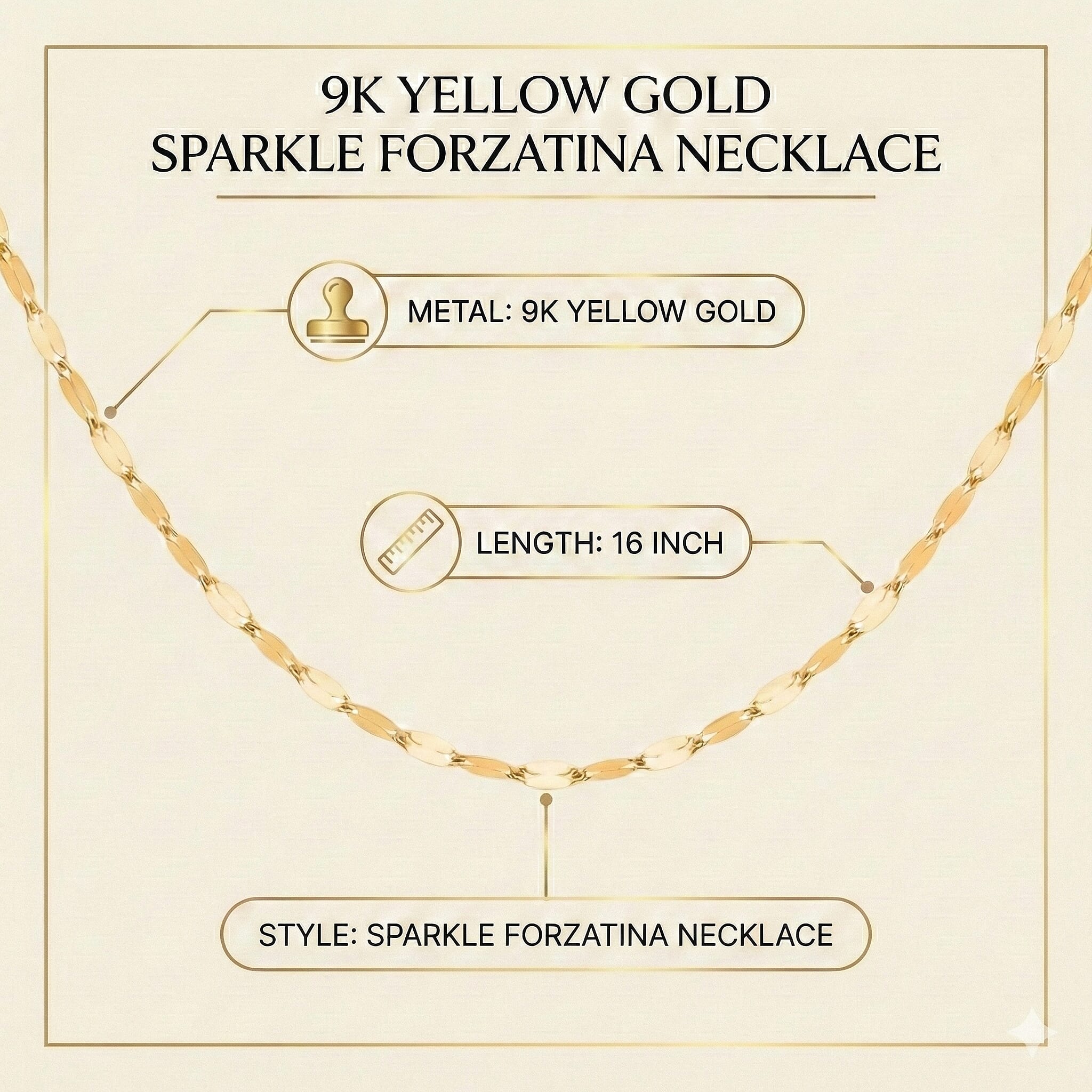 One Time Deal Only - 9K Yellow Gold Sparkle Necklace (Size - 20)