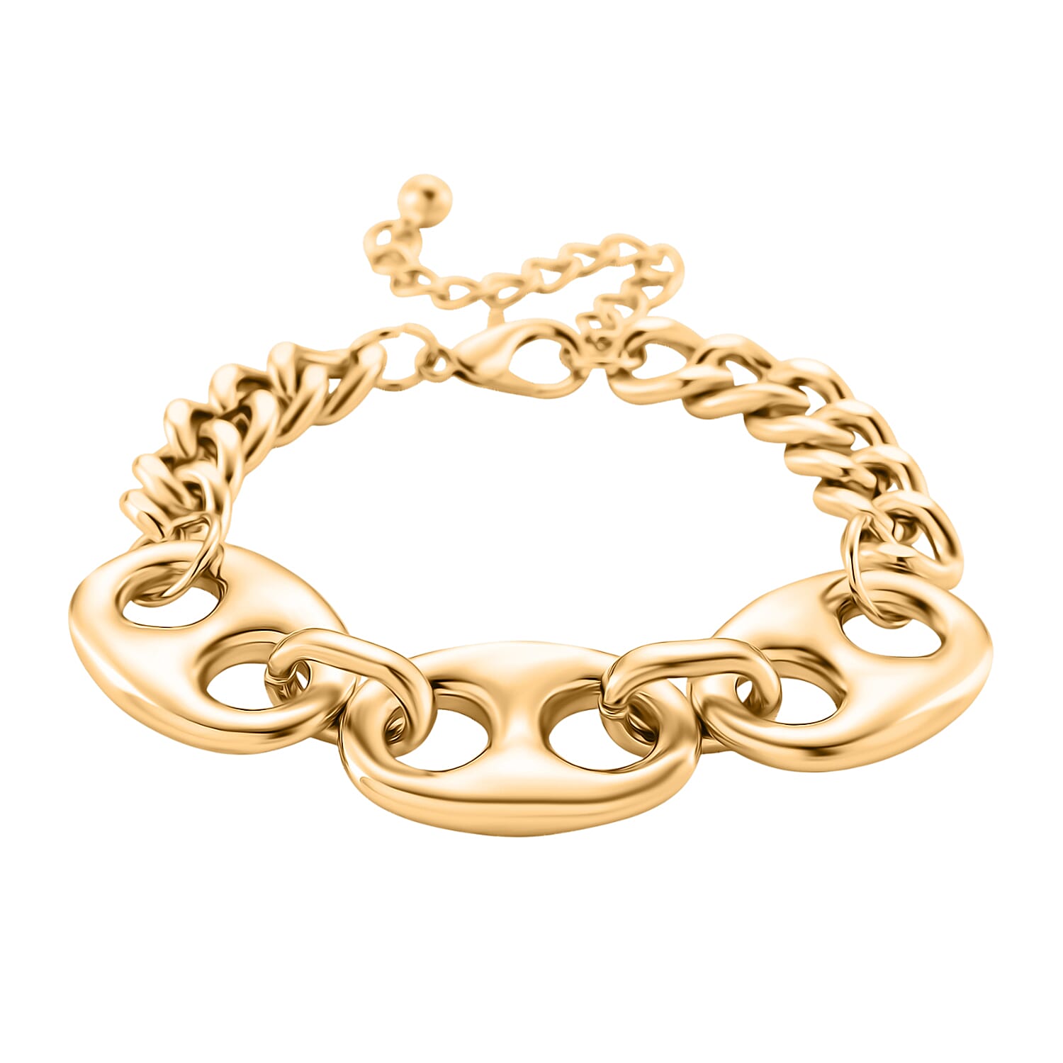 Designer Closeout - Nautical Link Bracelet (Size - 8-2 Inch Ext) in Gold Colour Plating