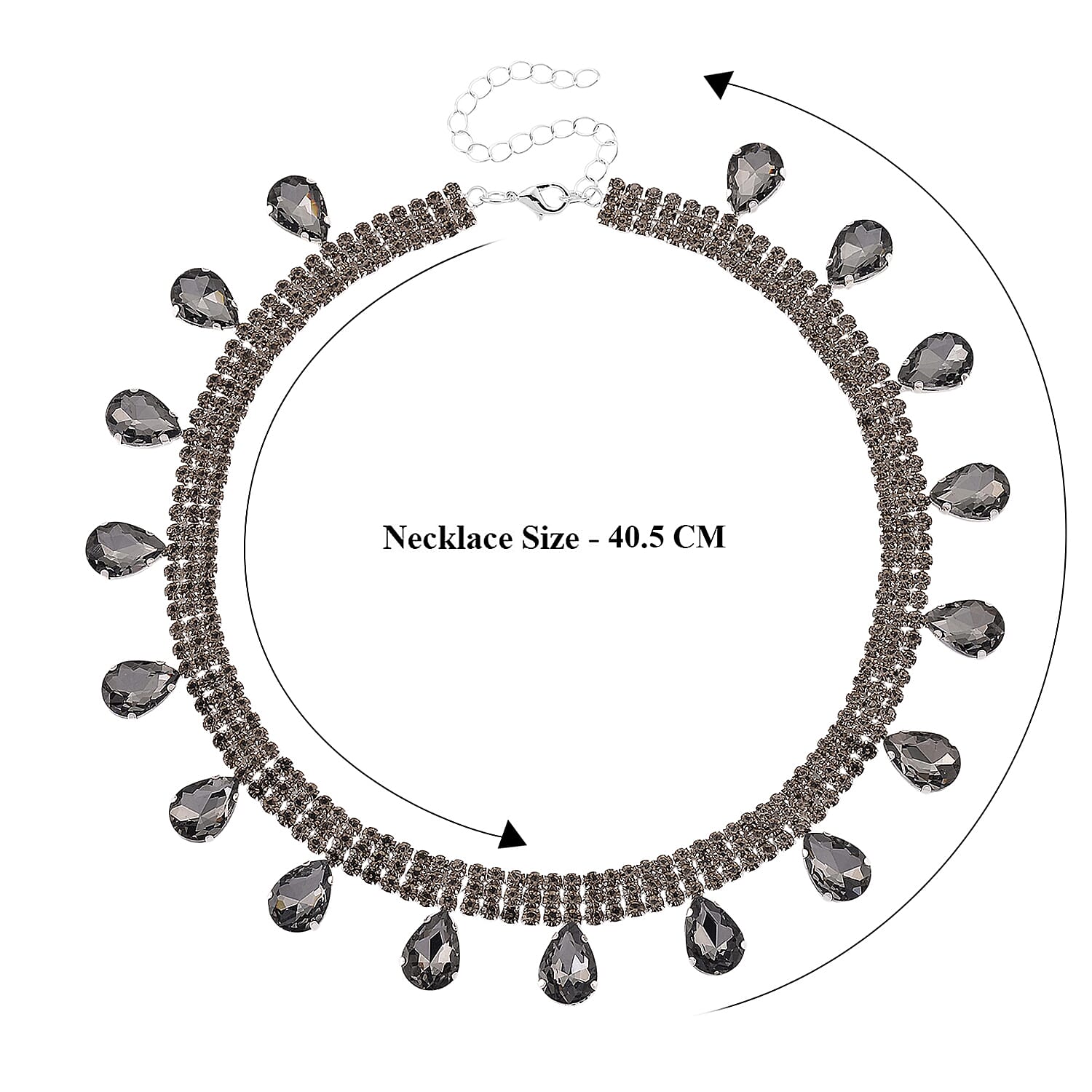 Grey Crystal Necklace (Size - 16-3)