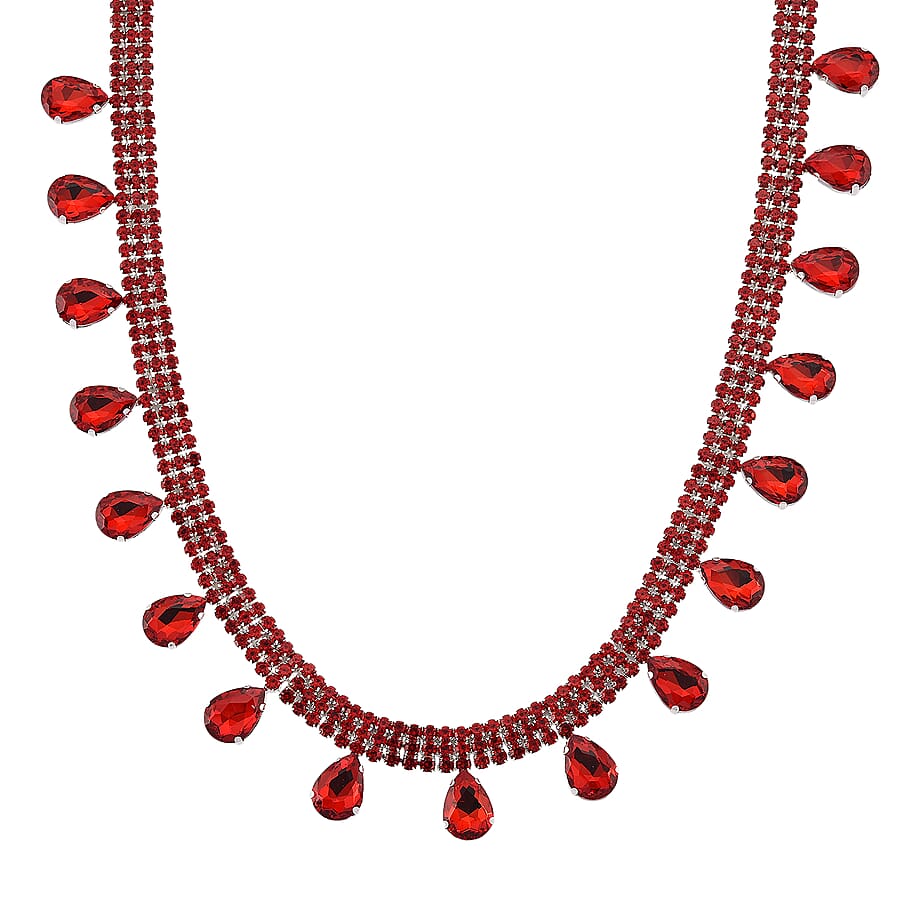 New York Closeout - Ruby Colour Crystal Necklace (Size - 16-3)