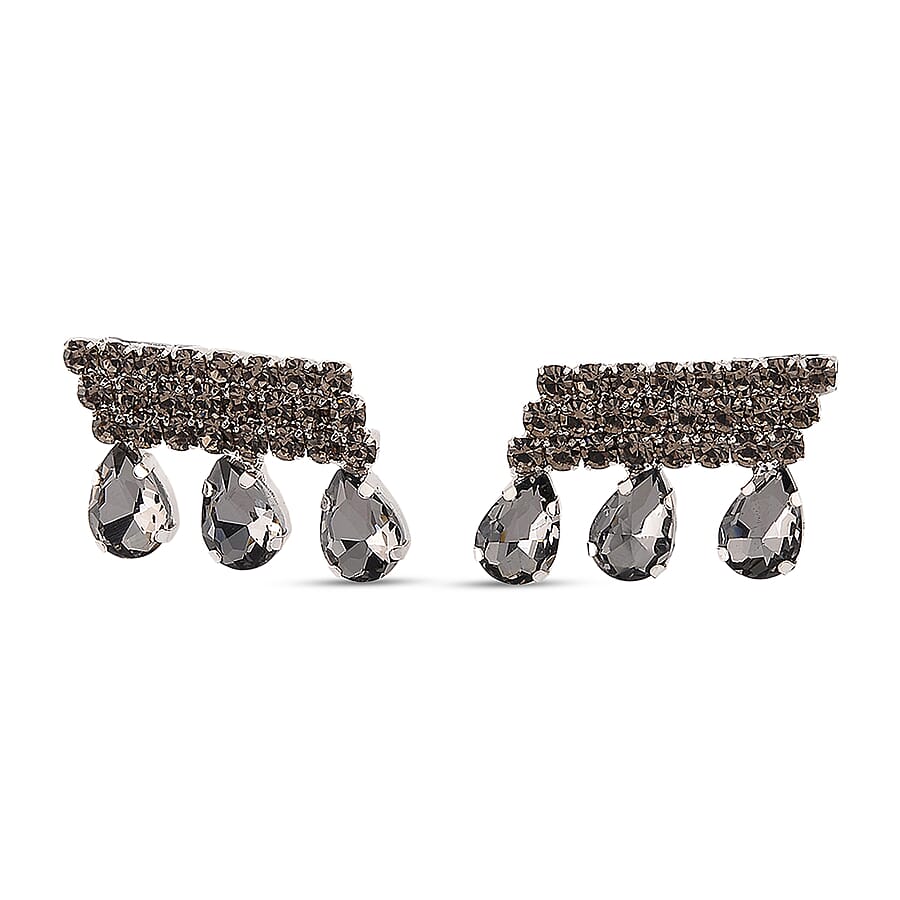 Grey Crystal Earring with Push Back
