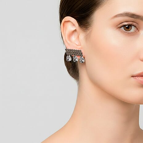 Grey Crystal Earring with Push Back