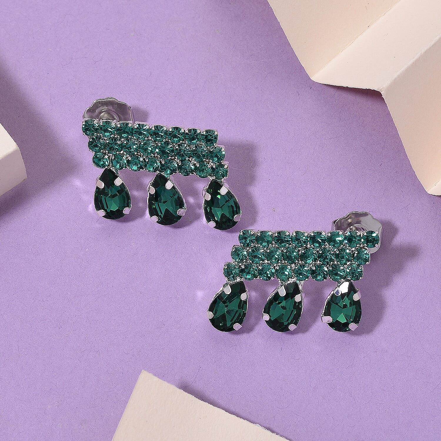 Green Crystal Earring with Push Back