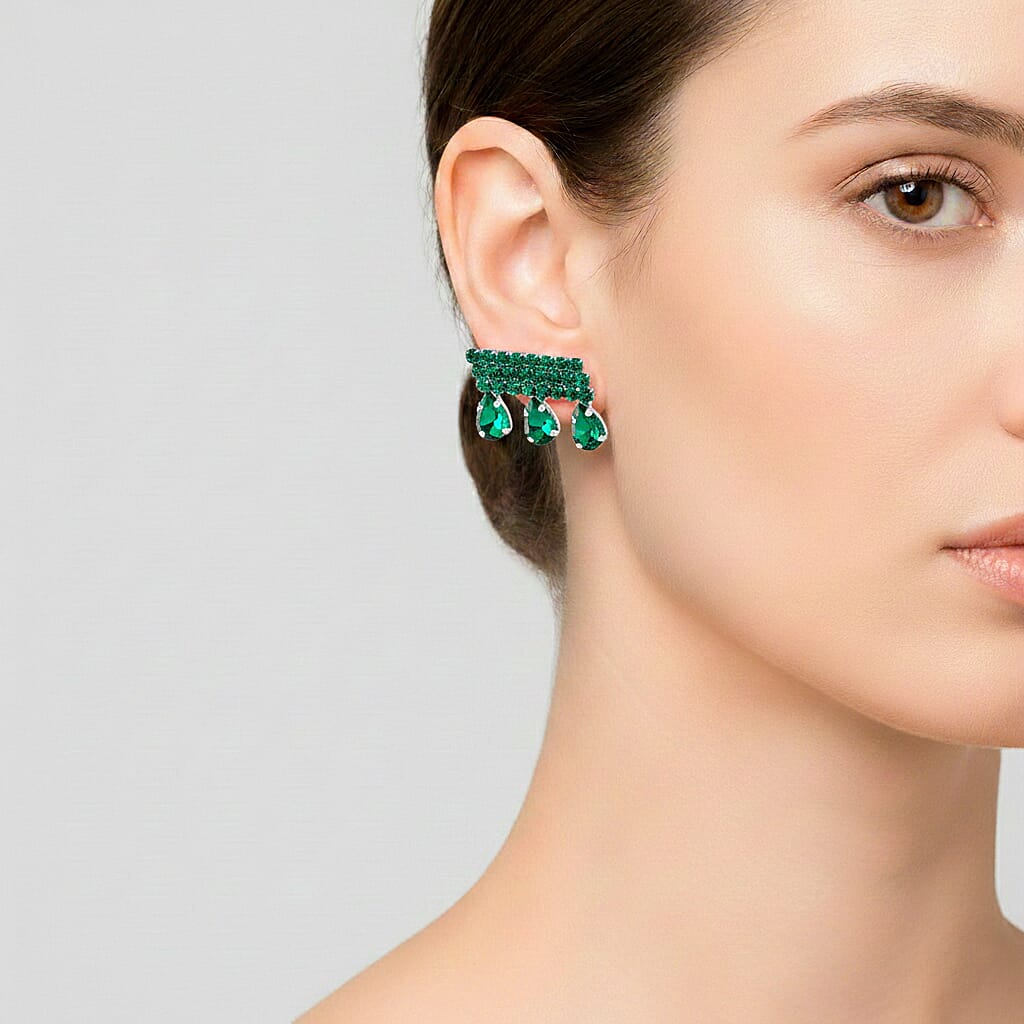 Green Crystal Earring with Push Back