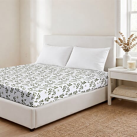 Hush Haven 6-Piece Floral Digital Print Duvet Set - inc. Reversible Quilt Cover, Fitted Sheet, 2 Housewife Pillowcases and 2 Oxford Pillowcases (200 x 200cm) - Green - White