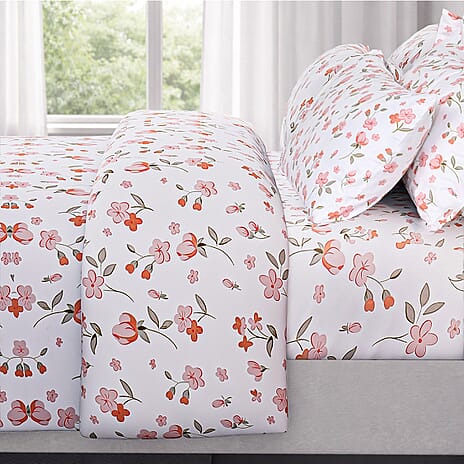 Hush Haven Printed Duvet Cover (Size 225x1 cm) - Orange