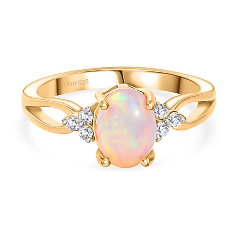 D'Joy Ethiopian Opal & Moissanite Ring in 18K Vermeil Yellow Gold Plated Sterling Silver