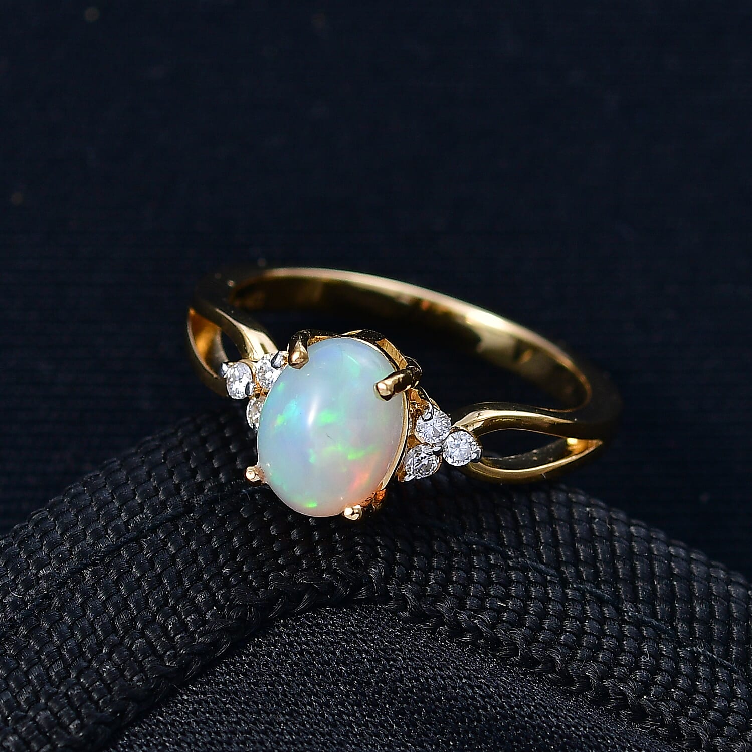 D'Joy Ethiopian Opal & Moissanite Ring in 18K Vermeil Yellow Gold Plated Sterling Silver