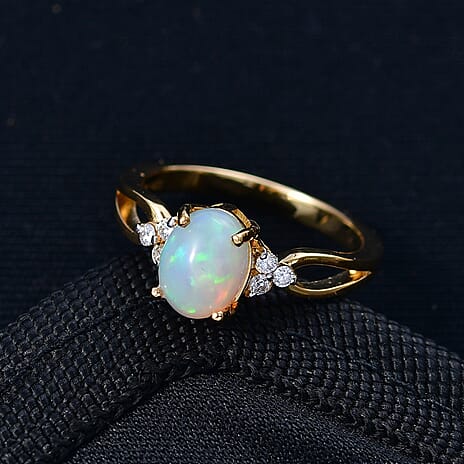 D'Joy Ethiopian Opal & Moissanite Ring in 18K Vermeil Yellow Gold Plated Sterling Silver