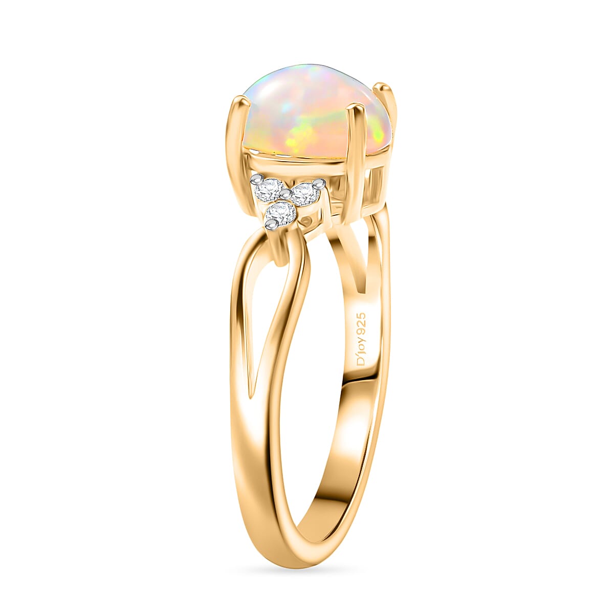 D'Joy Ethiopian Opal & Moissanite Ring in 18K Vermeil Yellow Gold Plated Sterling Silver