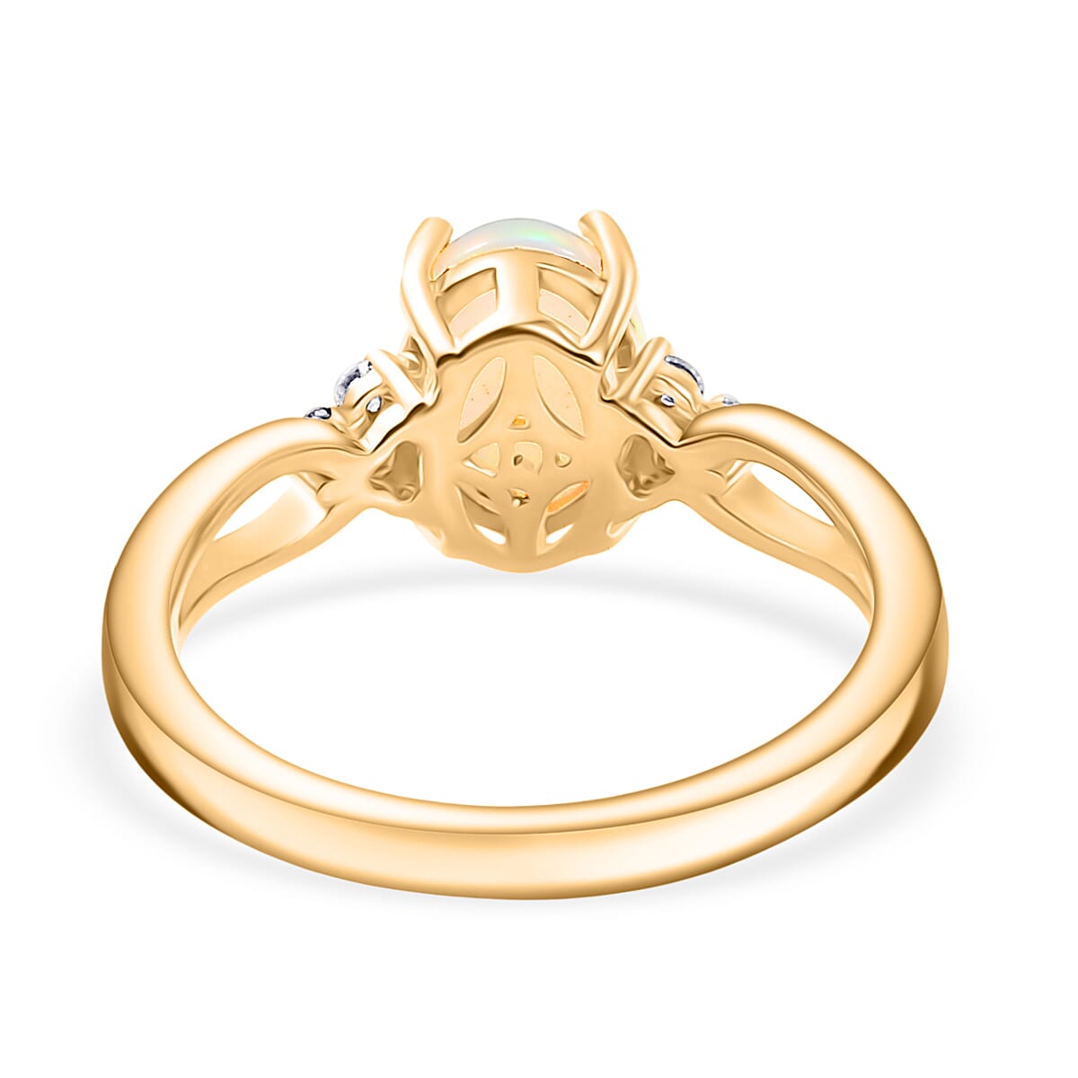 D'Joy Ethiopian Opal & Moissanite Ring in 18K Vermeil Yellow Gold Plated Sterling Silver