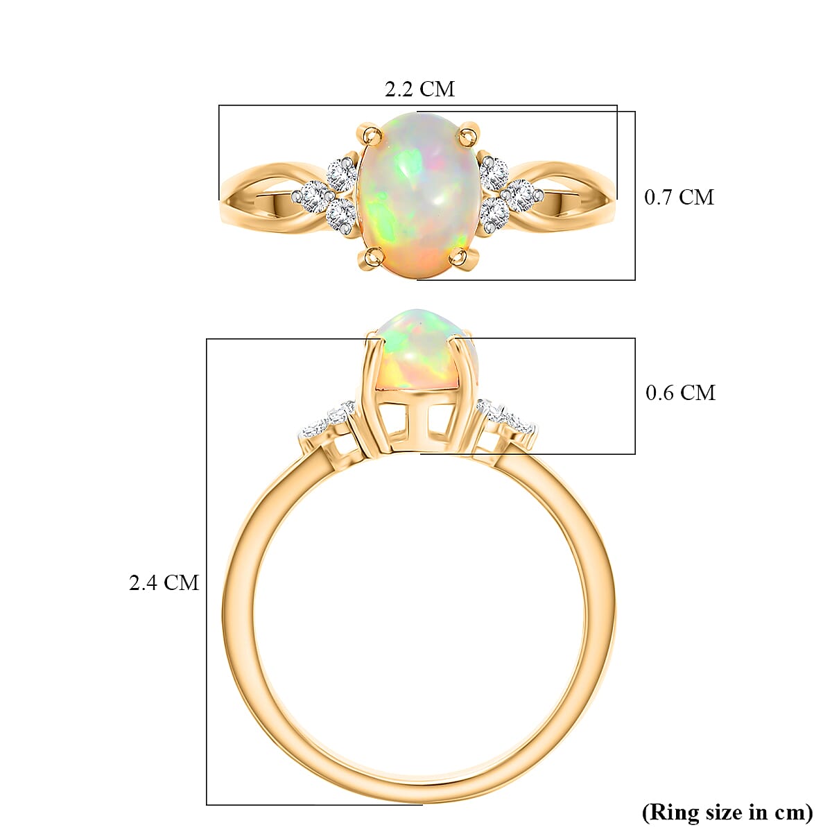 D'Joy Ethiopian Opal & Moissanite Ring in 18K Vermeil Yellow Gold Plated Sterling Silver