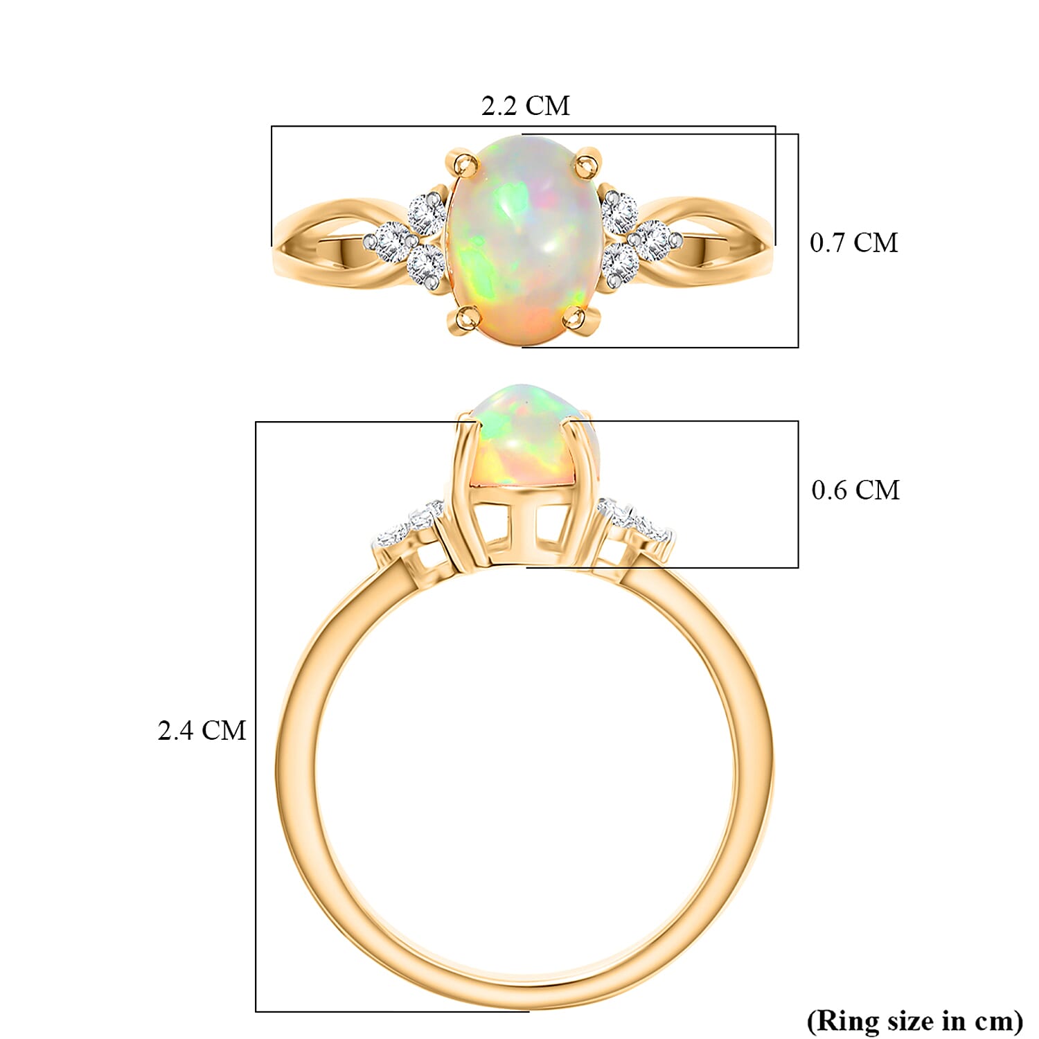 D'Joy Ethiopian Opal & Moissanite Ring in 18K Vermeil Yellow Gold Plated Sterling Silver