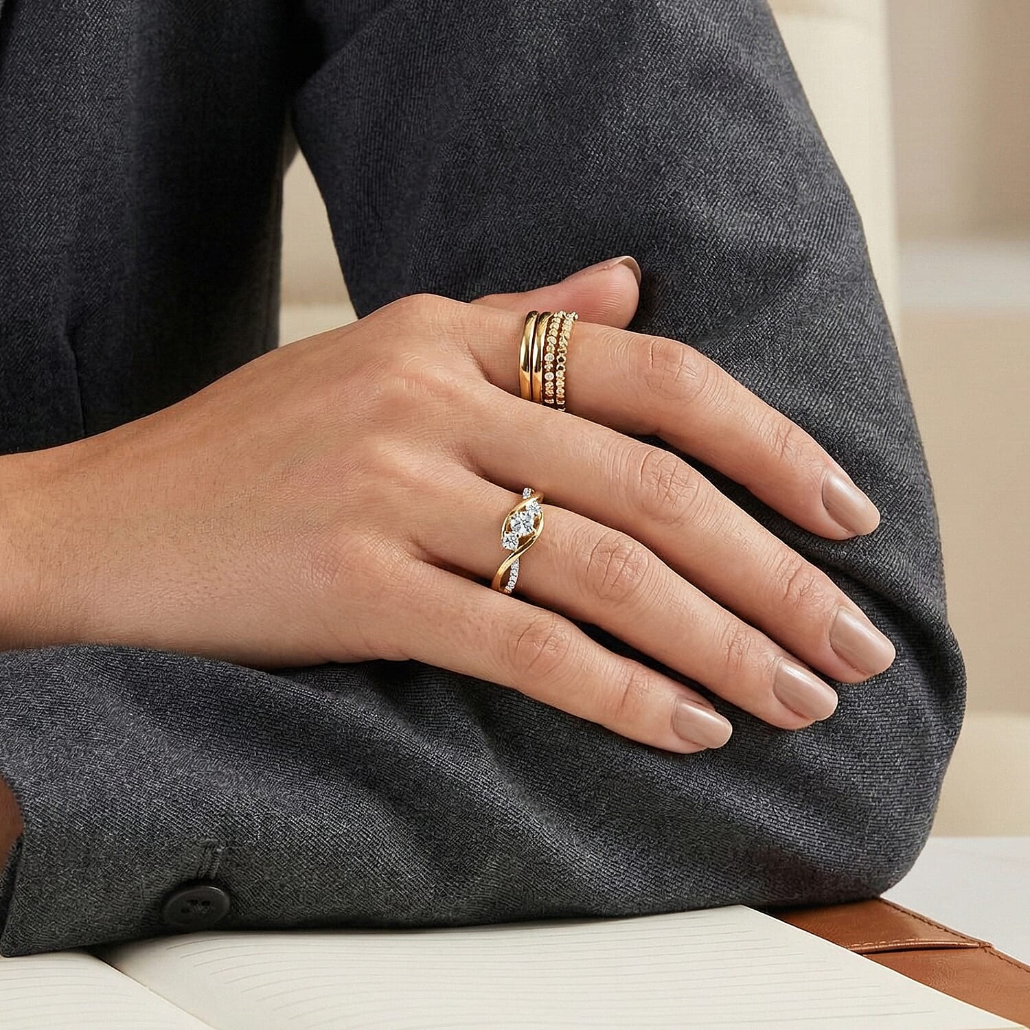 D'Joy Moissanite 3 Stone Ring in Sterling Silver