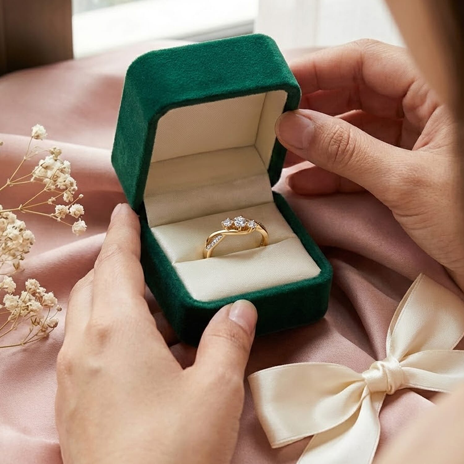 D'Joy Moissanite 3 Stone Ring in Sterling Silver