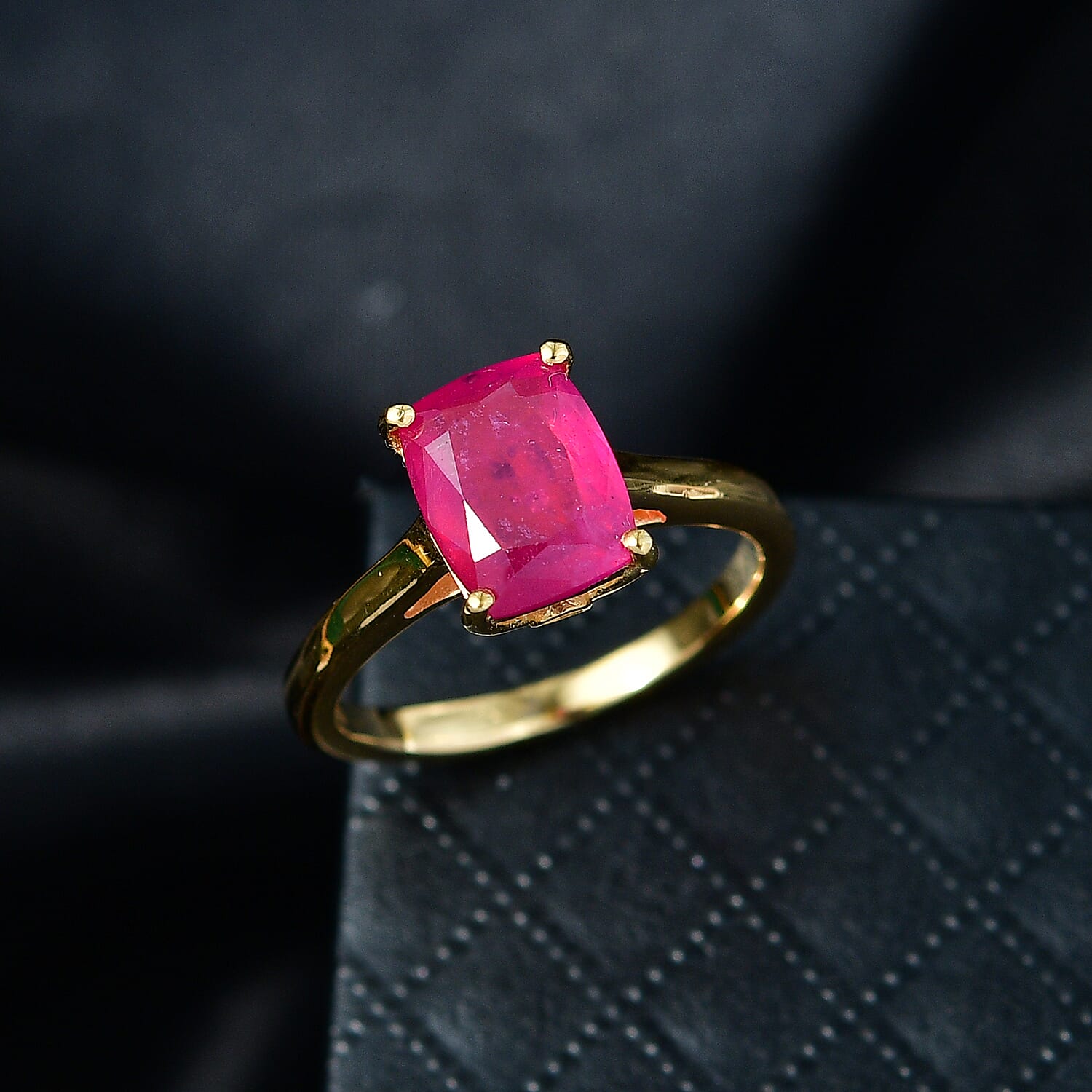 D'Joy African Ruby & White Zircon Solitaire Ring in 18K Vermeil Yellow Gold Plated Sterling Silver 3.63 Ct.