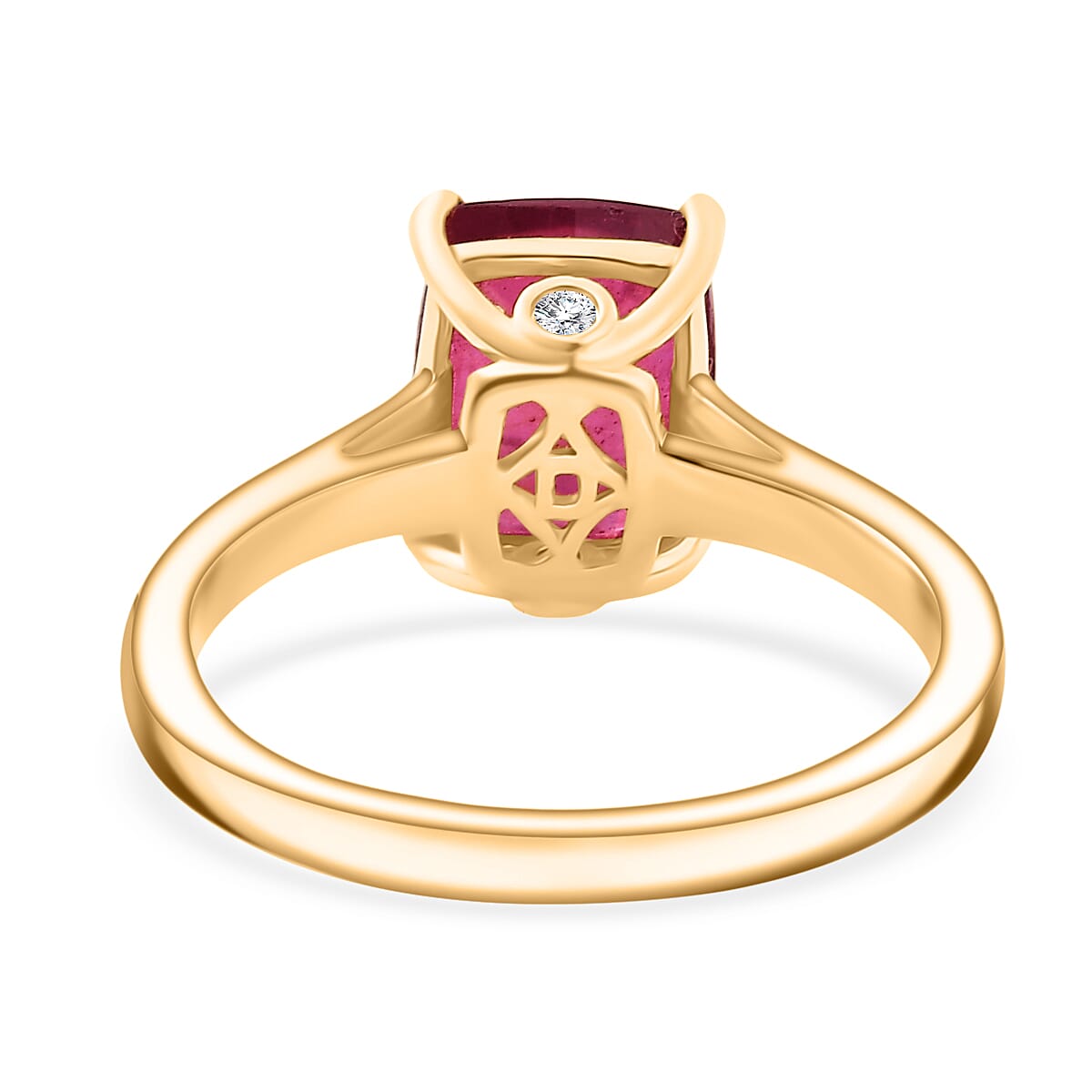 D'Joy African Ruby & White Zircon Solitaire Ring in 18K Vermeil Yellow Gold Plated Sterling Silver 3.63 Ct.