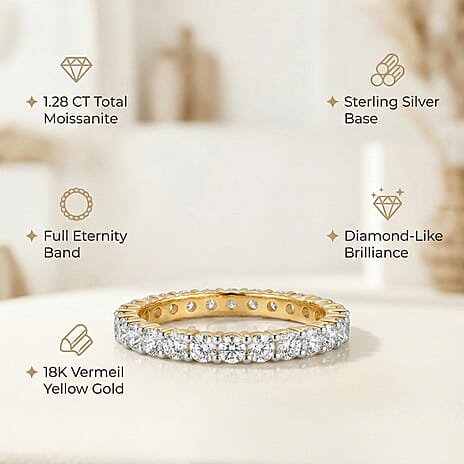 D'Joy Moissanite Band Ring in 18K Vermeil Yellow Gold Plated Sterling Silver 1.28 Ct.