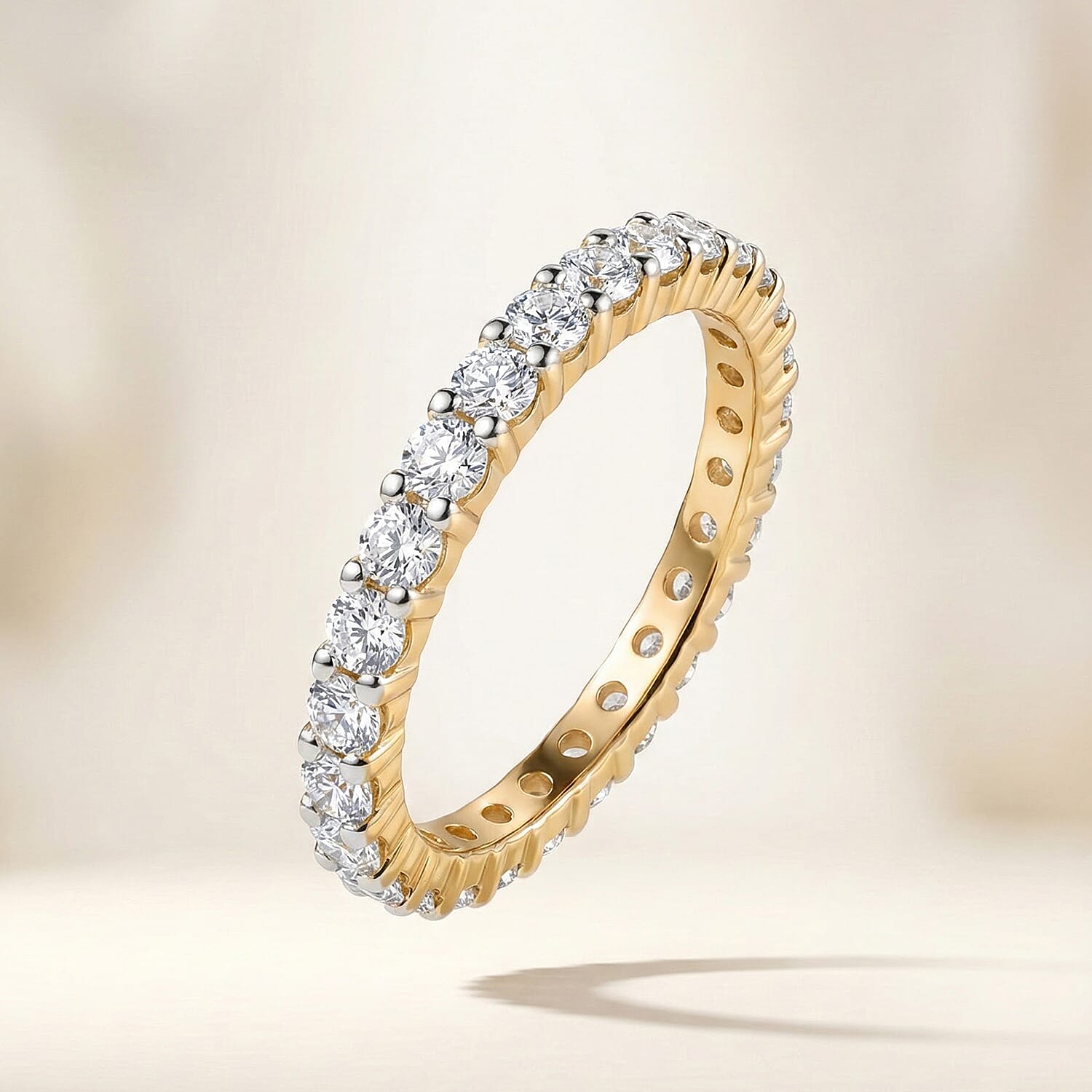 D'Joy Moissanite Band Ring in 18K Vermeil Yellow Gold Plated Sterling Silver 1.28 Ct.