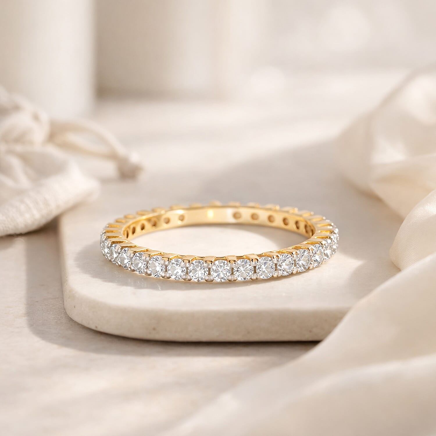 D'Joy Moissanite Band Ring in 18K Vermeil Yellow Gold Plated Sterling Silver 1.28 Ct.