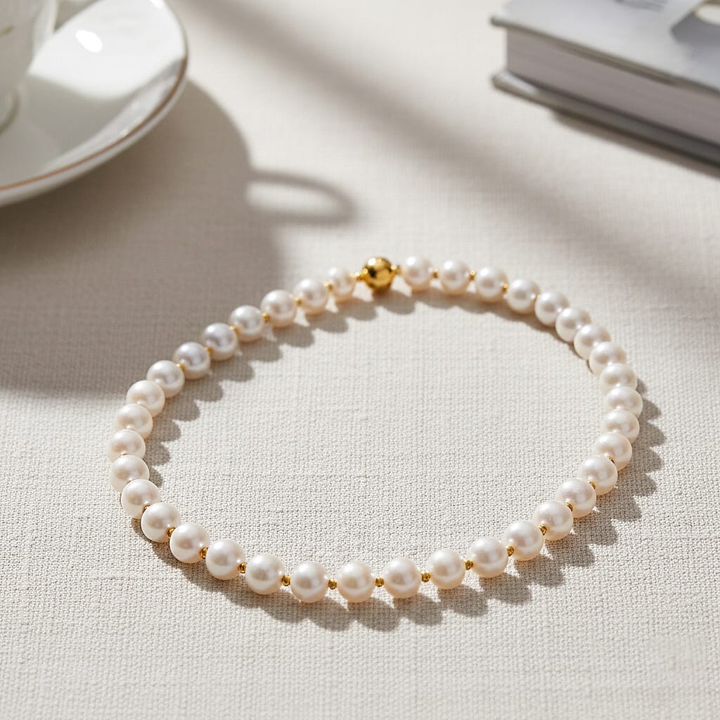 D'Joy AAA Top Lustre  Edison Pearl (12mm) Beads Necklace (Size 20) with Magnetic Clasp in Gold Overlay Sterling Silver