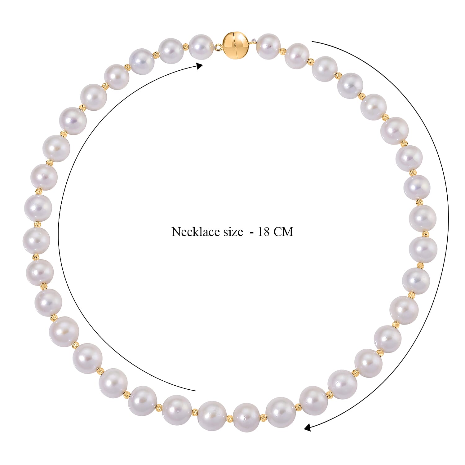 D'Joy AAA Top Lustre  Edison Pearl (12mm) Beads Necklace (Size 20) with Magnetic Clasp in Gold Overlay Sterling Silver