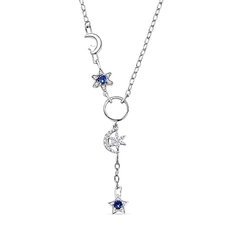 GP - Celestial Dream Collection Tanzanite, Blue Sapphire & White Zircon Cluster Necklace (Size 20) in Rhodium Overlay Sterling Silver