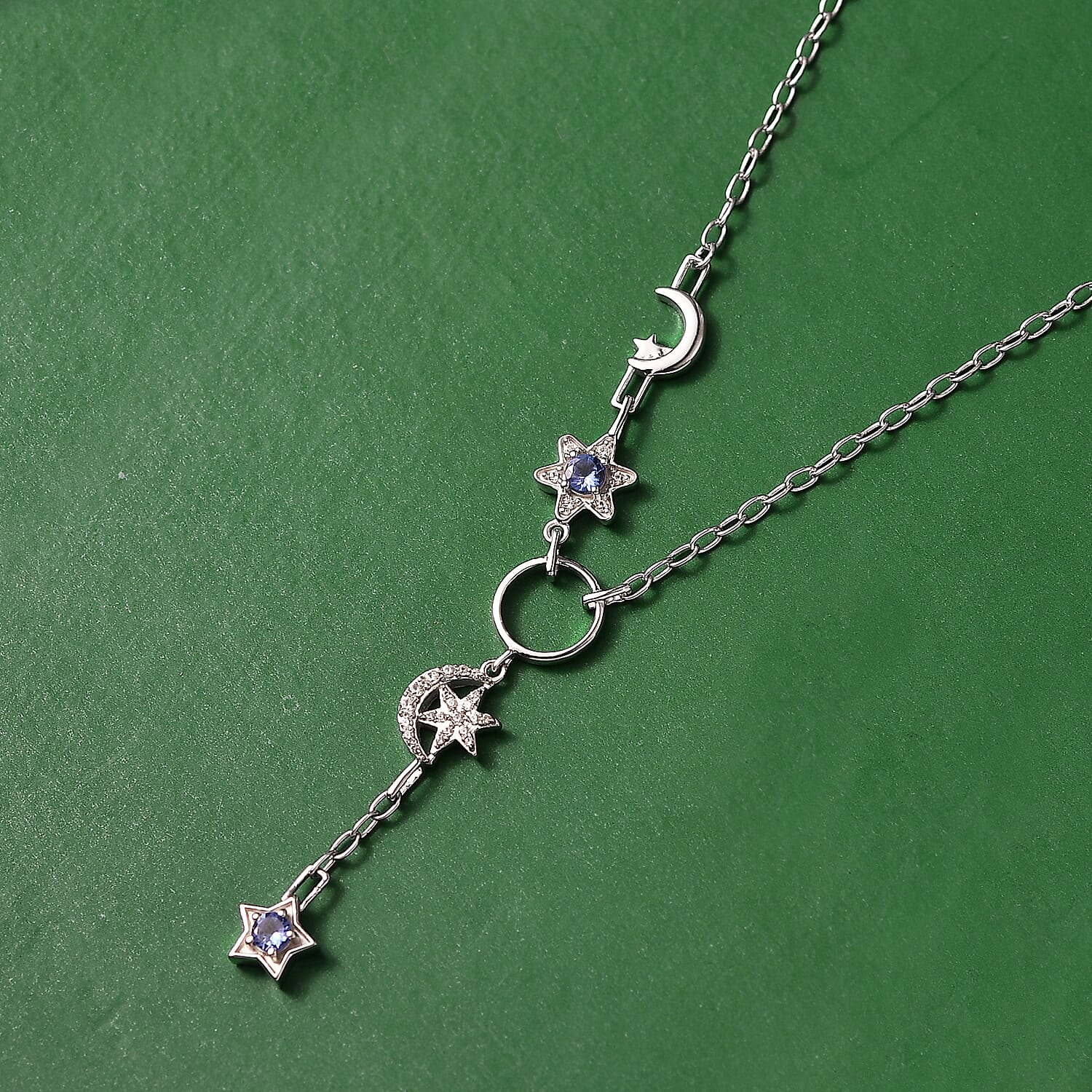 GP - Celestial Dream Collection Tanzanite, Blue Sapphire & White Zircon Cluster Necklace (Size 20) in Rhodium Overlay Sterling Silver