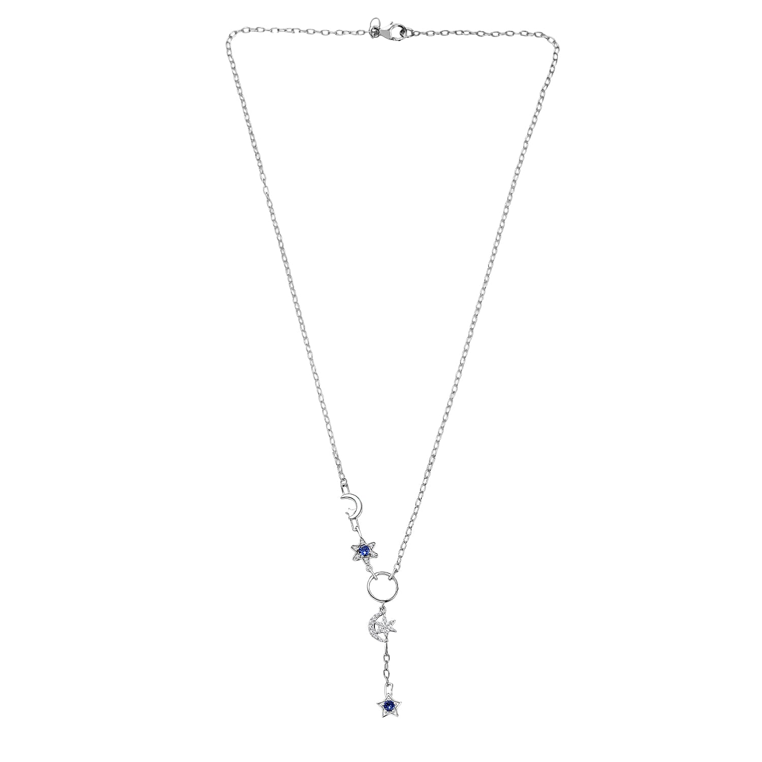 GP - Celestial Dream Collection Tanzanite, Blue Sapphire & White Zircon Cluster Necklace (Size 20) in Rhodium Overlay Sterling Silver