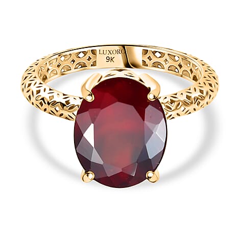 Luxoro 9K Yellow Gold AA Ceylon Hessonite Garnet Ring 4.45 Ct.